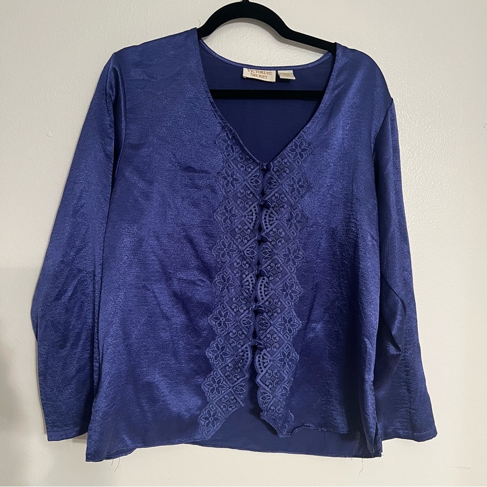Vintage Victorias Secret Gold Label Satin Button Pajama Top Size M